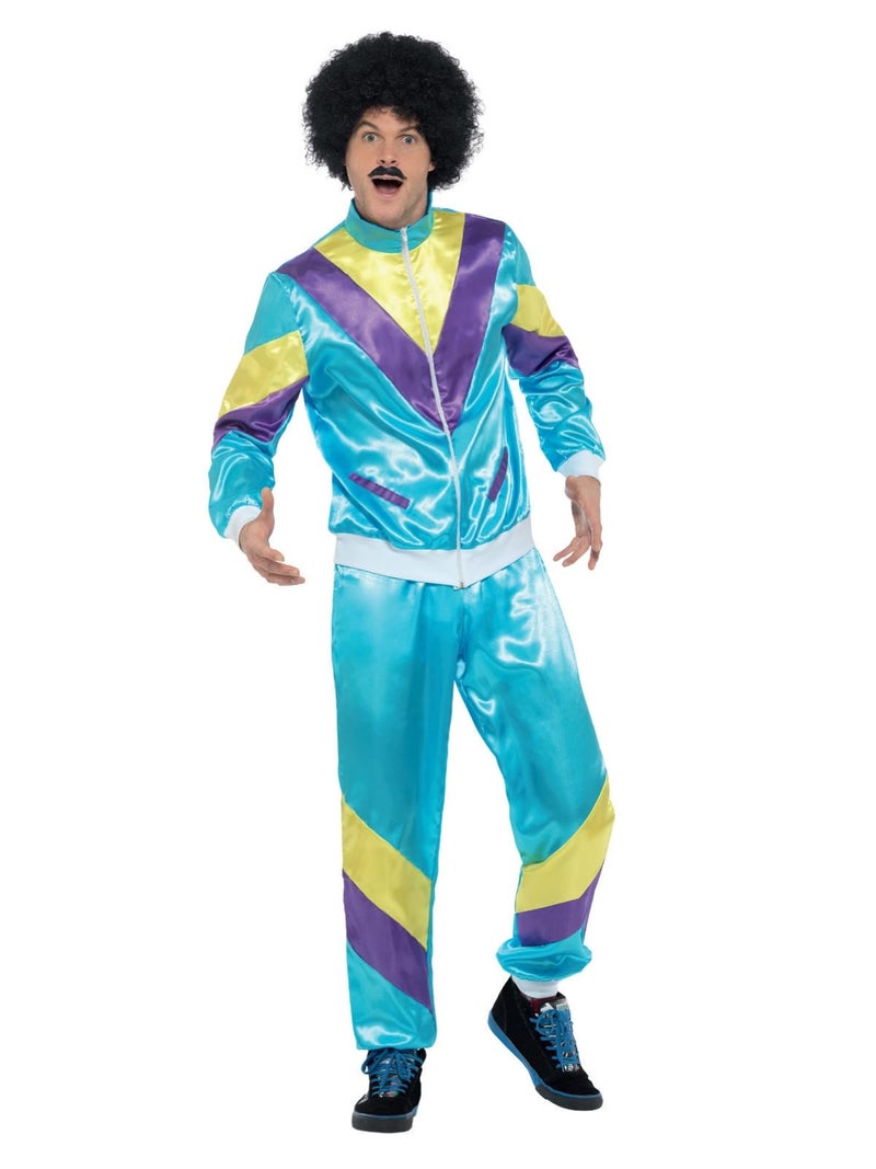 Smiffys mens 80s Height of Fashion Shell Suit Adult Sized Costume, Blue, M - US Size 38-40 - Image 1